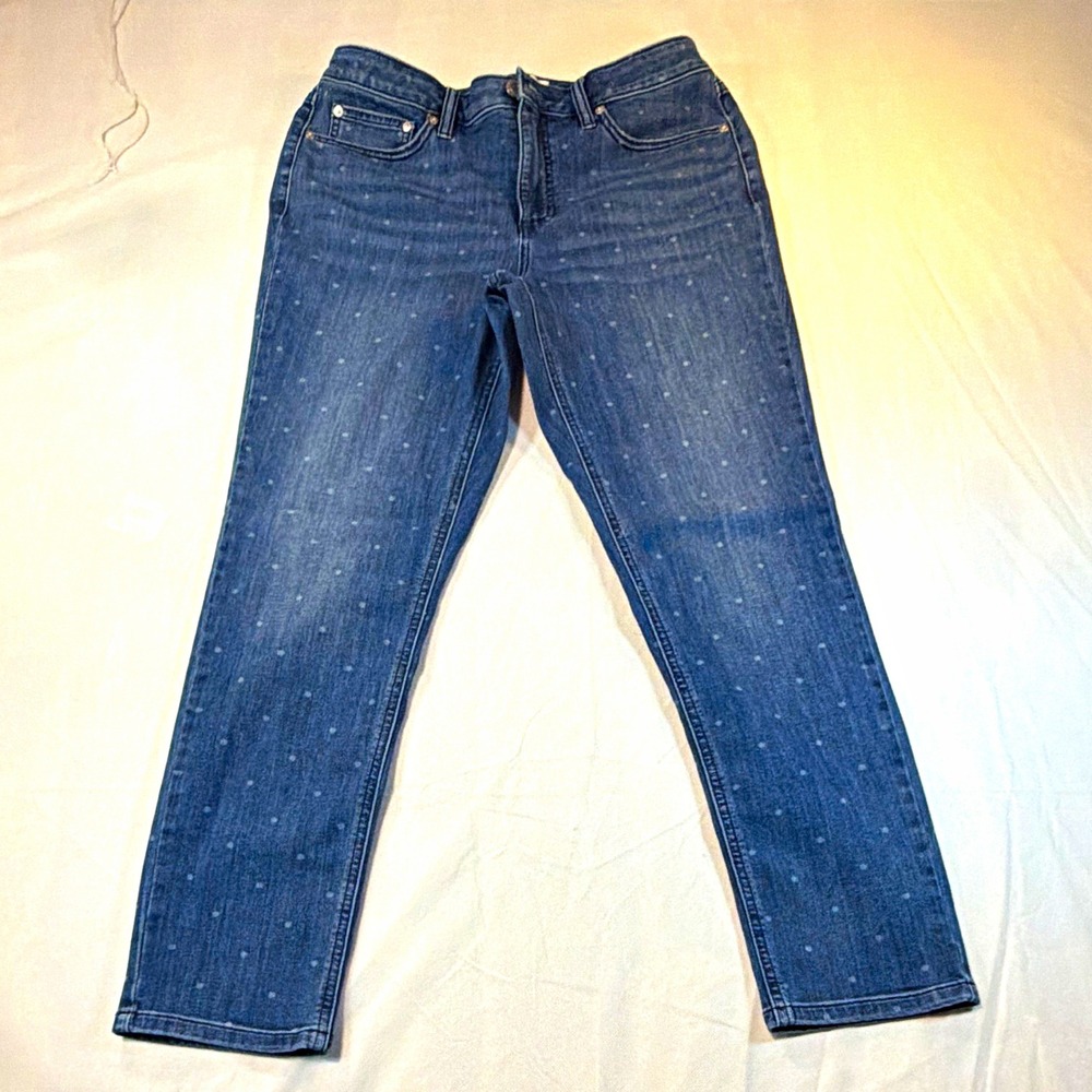 LC Lauren Conrad Womens 14 Mid Rise Skinny Stretch Denim Polka Dot Jeans Blue